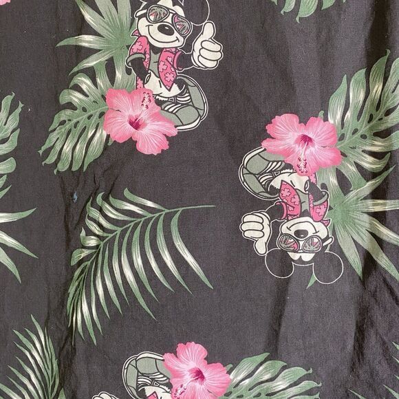 NEFF DISNEY Shirt  Mens Large Mickey Mouse Blue Floral Hawaiian Button Up Cotton - Picture 10 of 14